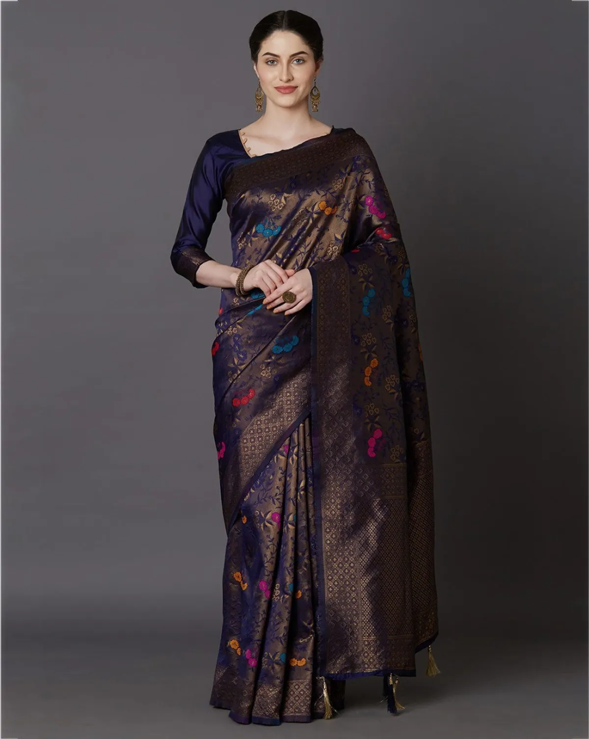 Purple Woven Kanjivaram Silk Saree with Saree Cover